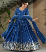 Royal blue chinon silk anarkali set