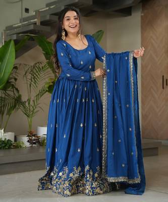 Royal blue chinon silk anarkali set 2