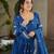 Royal blue chinon silk anarkali set