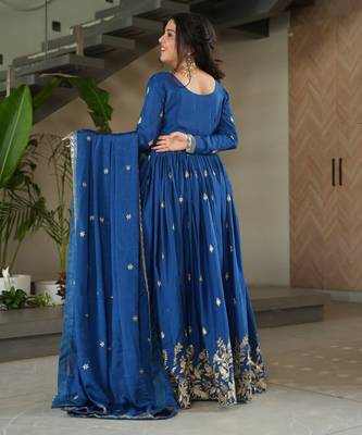 Royal blue chinon silk anarkali set 5
