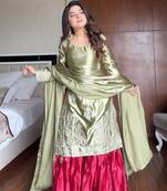 Olive & crimson satin sharara set