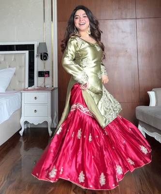 Olive & crimson satin sharara set 3