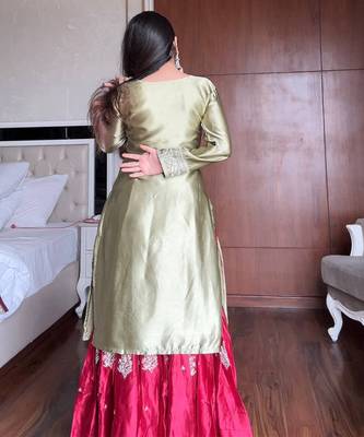 Olive & crimson satin sharara set 4