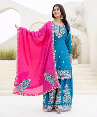 Blue and pink embroidered ethnic set 2