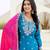 Blue and pink embroidered chinon silk sharara set