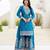 Blue and pink embroidered chinon silk sharara set