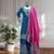 Blue and pink embroidered chinon silk sharara set