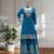 Blue and pink embroidered chinon silk sharara set