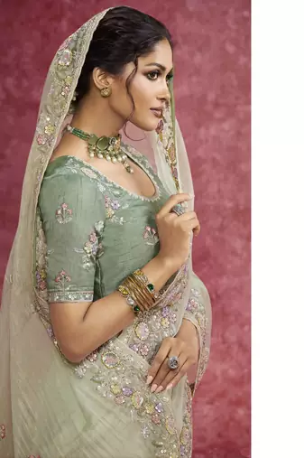 Light-green sequin embroidery saree refreshing & unique