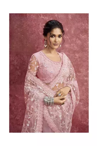 Pink net sequin embroidery saree classic celebration shade