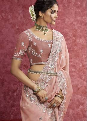 Peach sequin embroidery saree soft feminine elegance 2