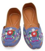 Blue floral embroidered denim juttis