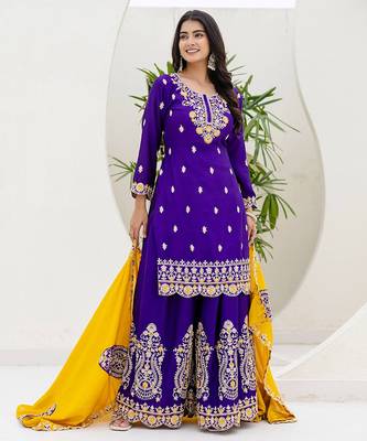 Purple and mustard embroidered ethnic set 2