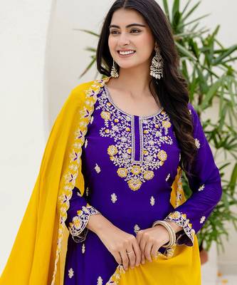 Purple and mustard embroidered ethnic set 3