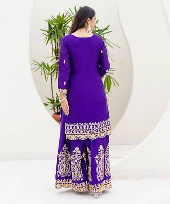 Purple and mustard embroidered ethnic set 6