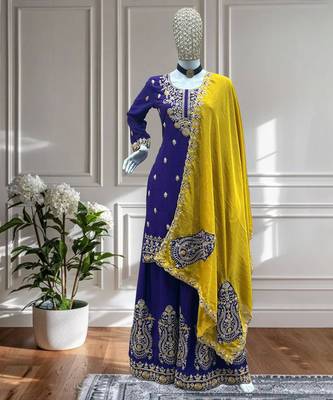 Purple and mustard embroidered ethnic set 7