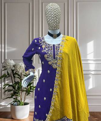Purple and mustard embroidered ethnic set 8
