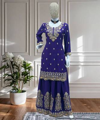 Purple and mustard embroidered ethnic set 9