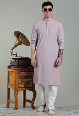 lilac sylish men's rayon embroidery kurta pyjama 1
