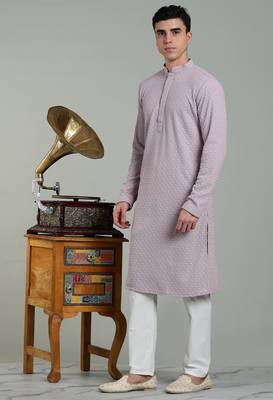 lilac sylish men's rayon embroidery kurta pyjama 3