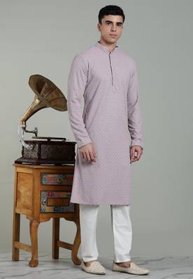 lilac sylish men's rayon embroidery kurta pyjama 4