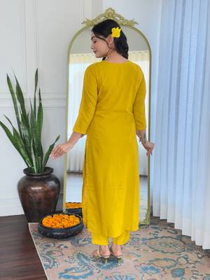 yellow embroidered kurta set   ethnic wear 3