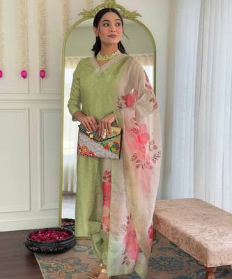 pista rayon embroidered straight kurta set with pant & chanderi printed dupatta     ethnic wear 1