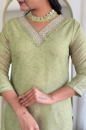 pista rayon embroidered straight kurta set with pant & chanderi printed dupatta     ethnic wear