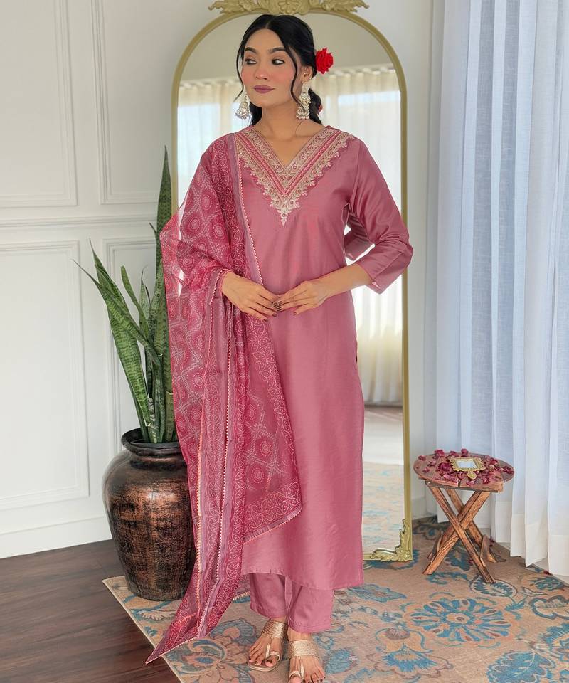 onion hue embroidered kurta set     traditional ethnic outfit