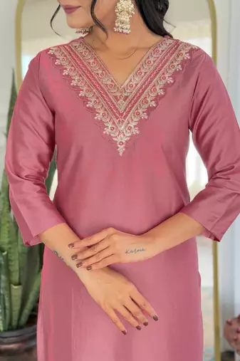 onion hue embroidered kurta set     traditional ethnic outfit