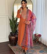  embridered orange kurta set