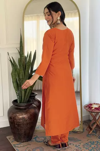  embridered orange kurta set