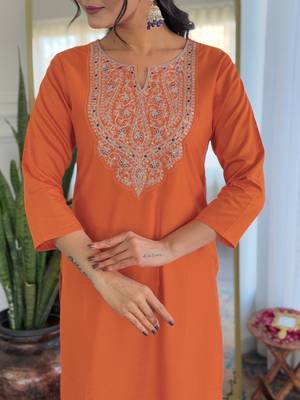  embridered orange kurta set 4