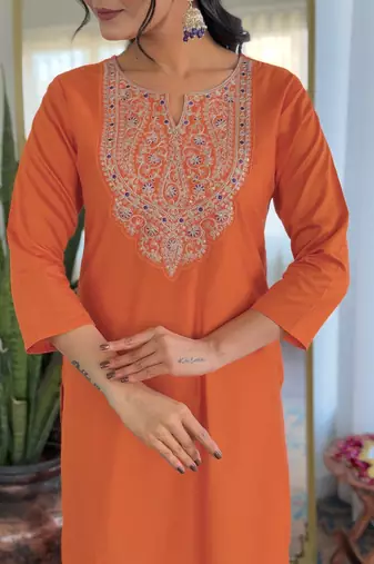  embridered orange kurta set