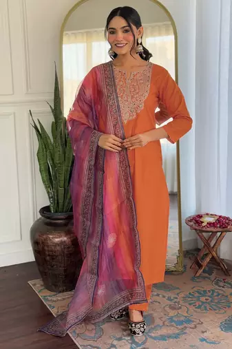  embridered orange kurta set