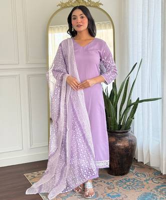 lavender printed kurta set 1