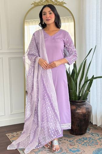 lavender printed kurta set