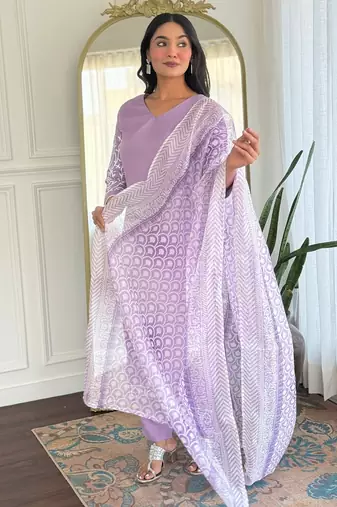 lavender printed kurta set
