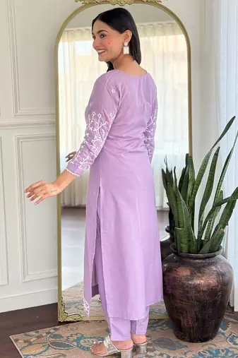 lavender printed kurta set