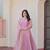 Aura pink fendy chiffon gown with embroidered dupatta