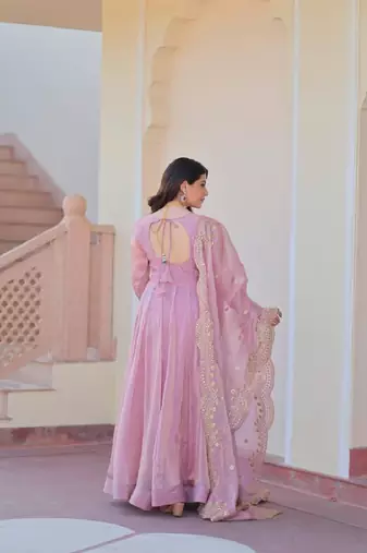 pink gown with embroidered dupatta