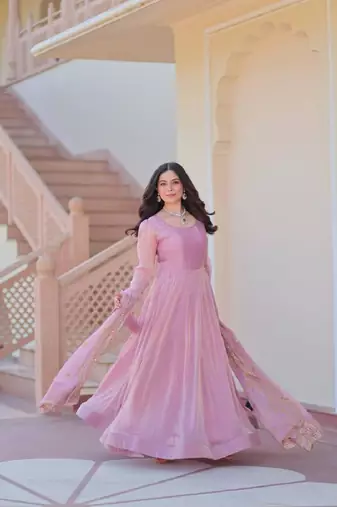 pink gown with embroidered dupatta
