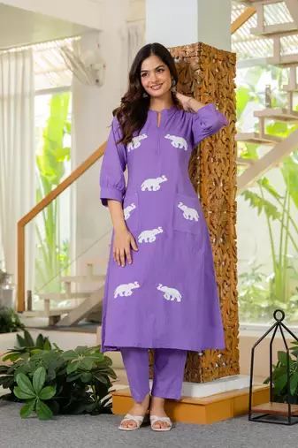 Soft Purple Embroidered Cotton Kurta Sets
