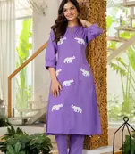 Soft Purple Embroidered Cotton Kurta Sets
