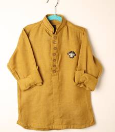 Yellow linen short kurta for boys