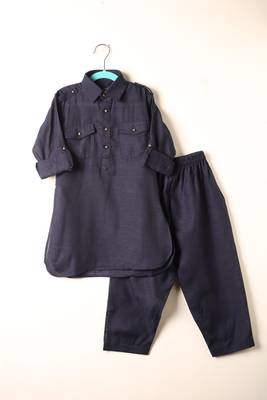 Blue linen pathani set for boys 2