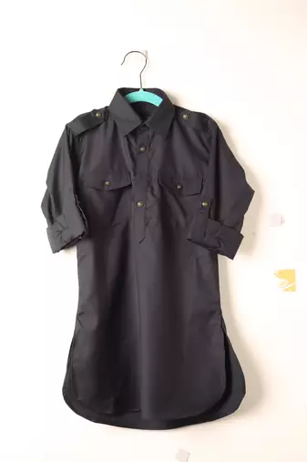 Navy blue textile pathani set for boys
