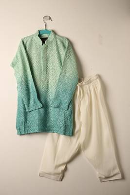 Green chikankari kurta set for boys 2