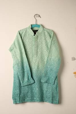 Green chikankari kurta set for boys 4