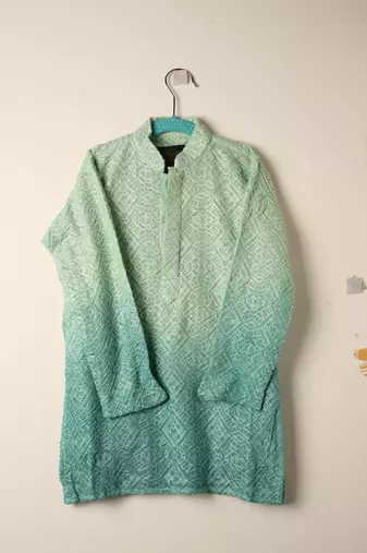 Green chikankari kurta set for boys